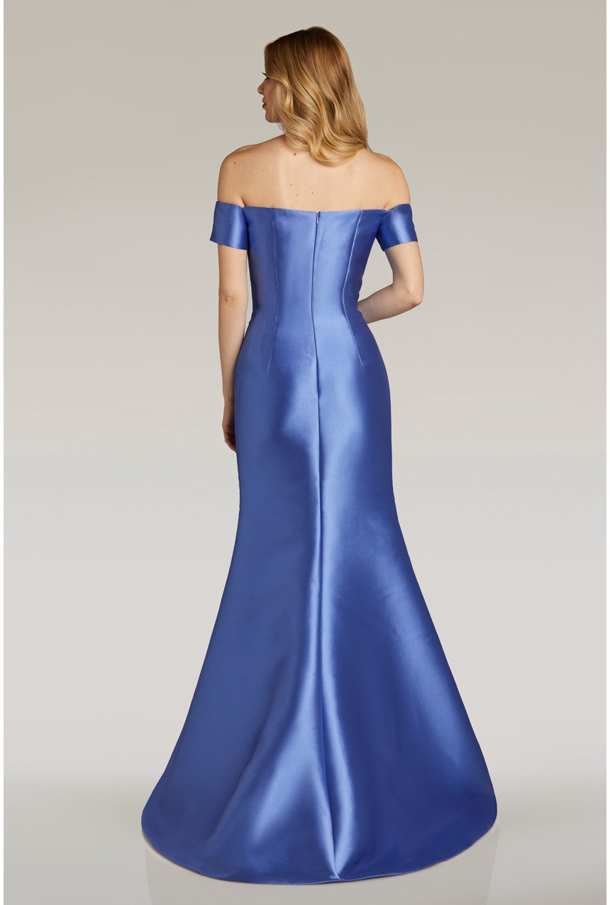 Gia Franco 12313 Off-Shoulder Mikado Mermaid Evening Dress - A stunning gown featuring an off-shoulder neckline, ruffle trim accent, mermaid silhouette, and slit for elegance and allure.