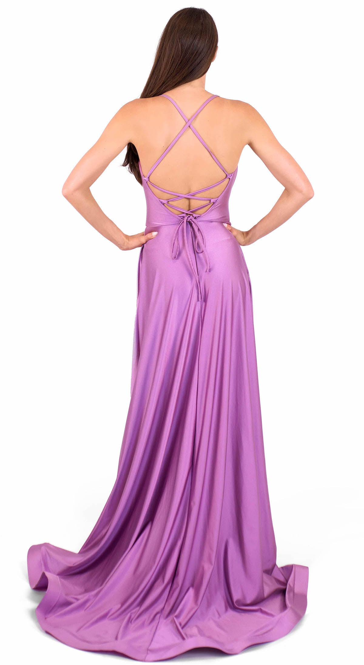 Jessica Angel 2556 High-Slit Prom Dress - A stunning prom gown with a sweetheart neckline, high slit, fitted bodice, and crisscross lace-up back for an elegant look.