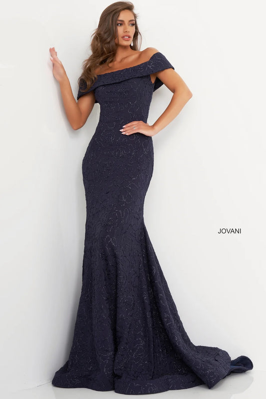 Jovani 4564 Off the Shoulder Fit & Flare Evening Dress - A stunning off-the-shoulder dress with glittering accents, perfect for evening events.