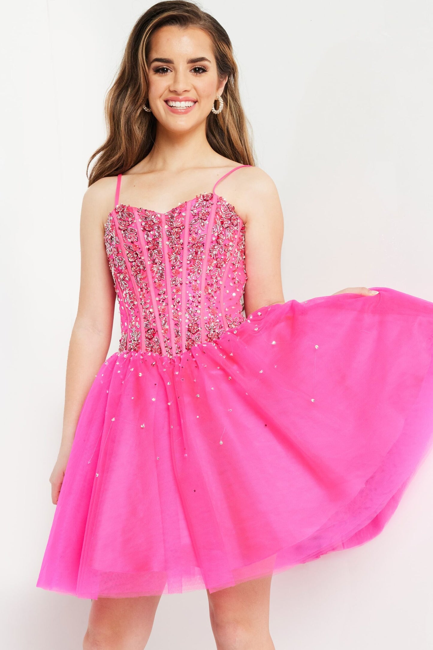 Jovani - K62533 - Fit and Flare Beaded Corset Dress