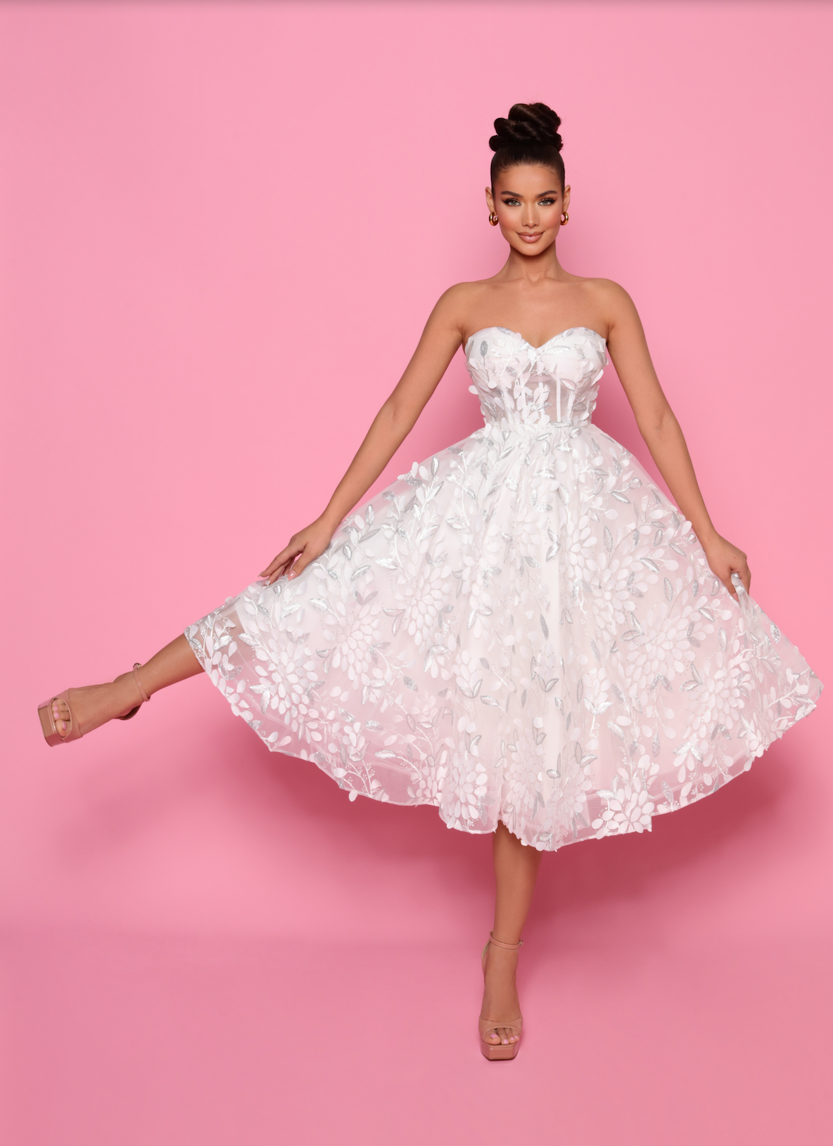 Nicoletta NP145 Sweetheart Corset Evening Gown - Sweetheart neckline with corset-style bodice adorned with 3D lace appliqué.