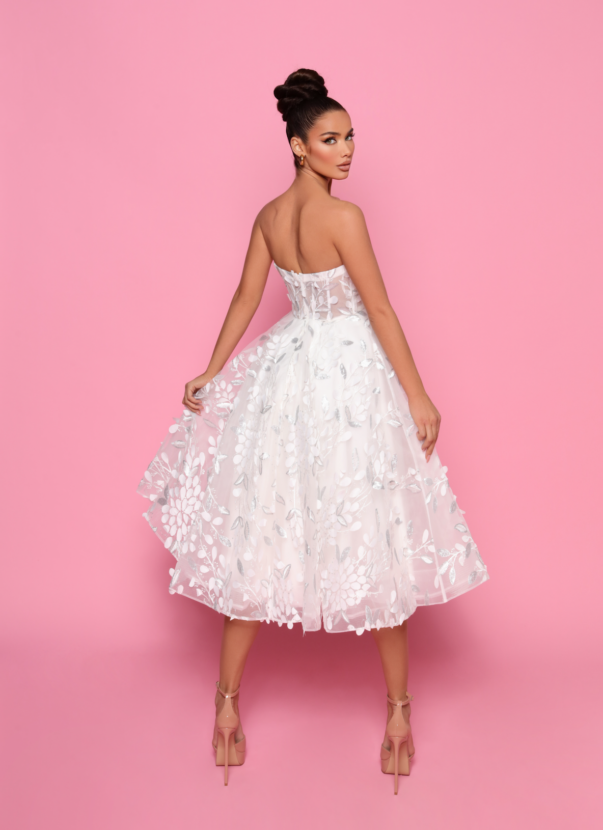 Nicoletta NP145 Sweetheart Corset Evening Gown - Sweetheart neckline with corset-style bodice adorned with 3D lace appliqué.