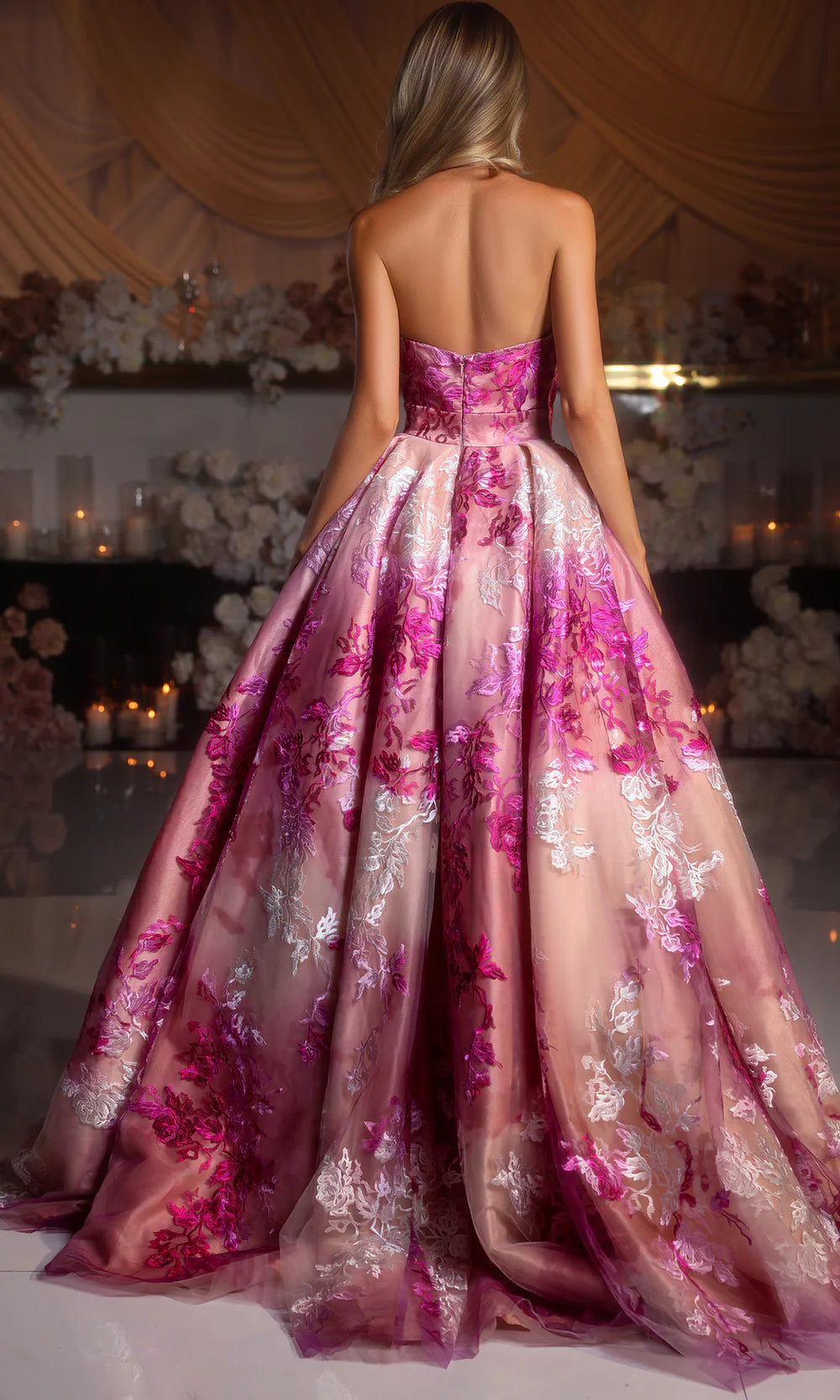 Portia & Scarlett - PS26075 - Floral A-Line Gown with High Slit
