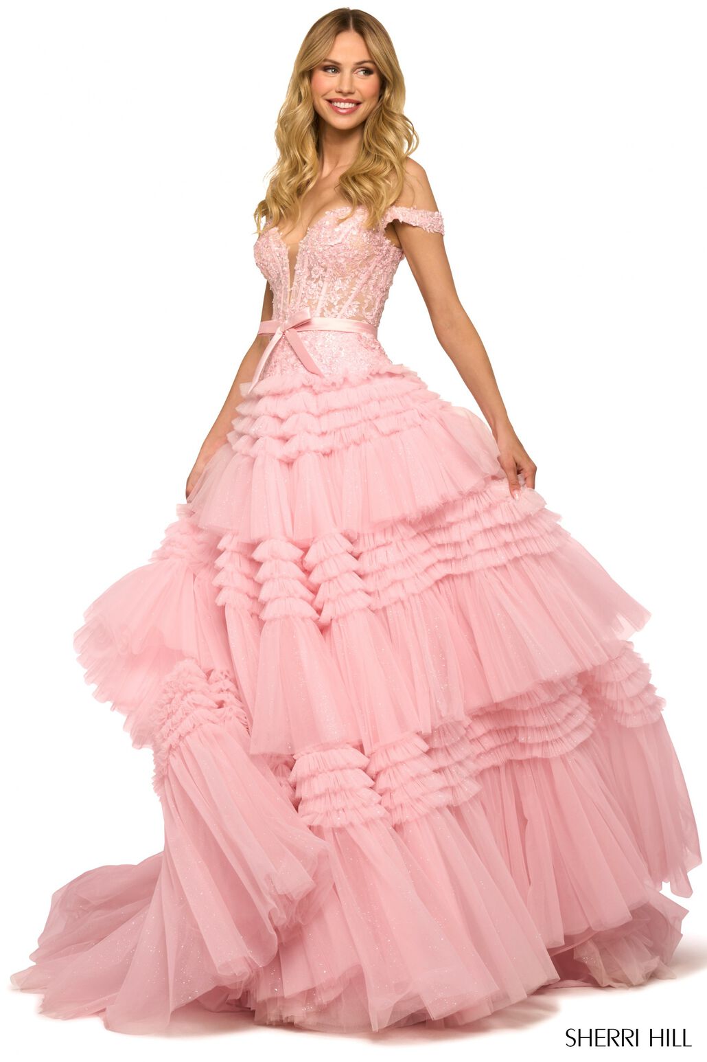 SHERRI HILL - 55309 - Tulle Ballgown with Lace Corset Bodice