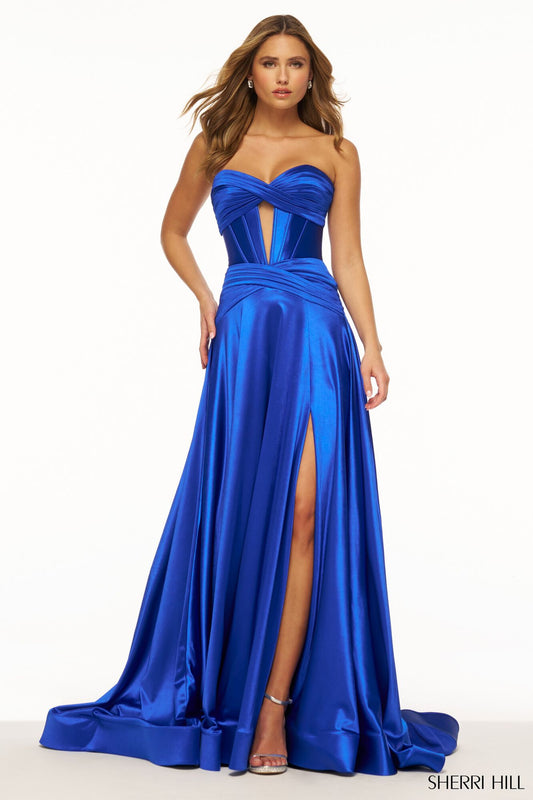 SHERRI HILL - 56396: Strapless A-Line Gown with Corset Bodice