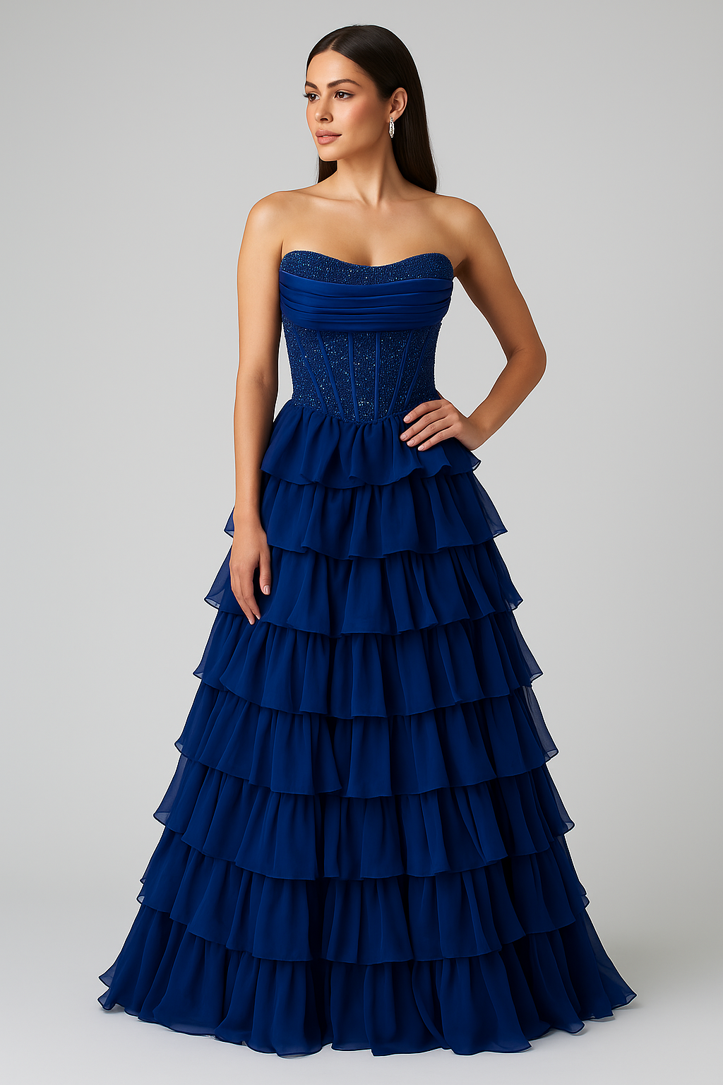 Sherri Hill - 57288 - Hot Fix Corset Gown and Ruffle Slit Skirt