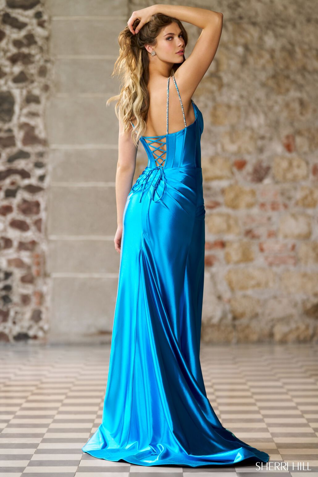 Sherri Hill 56430 Fitted Silky Stretched Satin Gown