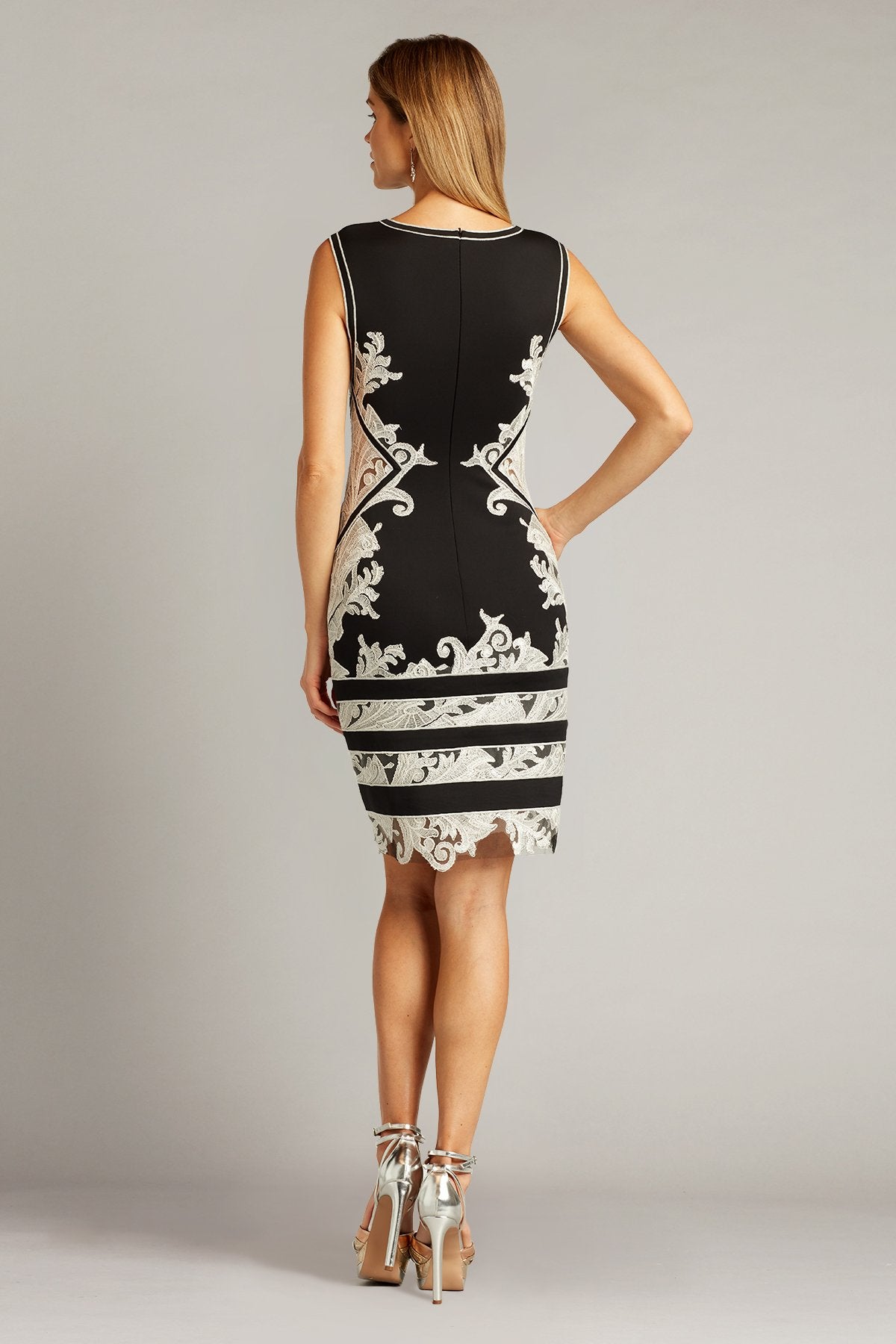 Tadashi Shoji BUE16246M Cord Embroidered Cocktail Dress - A sophisticated cocktail dress featuring contrast cord embroidery and crafted from luxurious neoprene material for modern elegance and comfort.