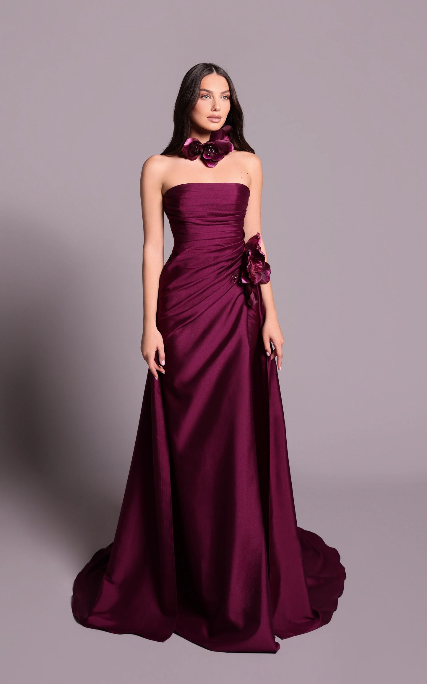 Tarik Ediz - 99106 - Vittoria Strapless Gown with Floral Appliqué