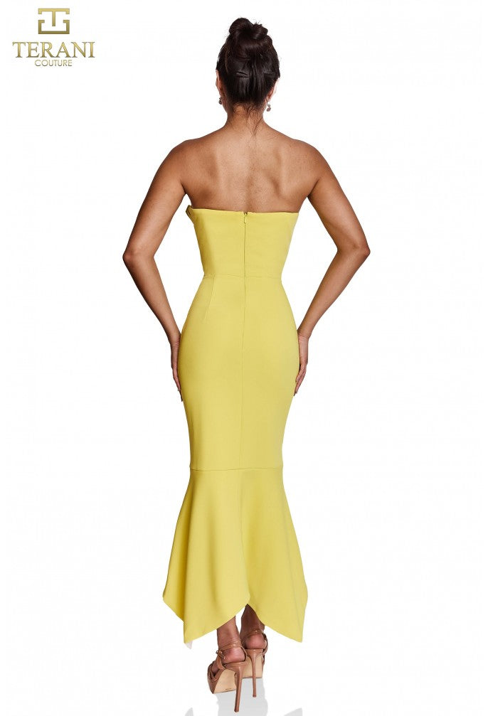 Terani 251C4173 Strapless Draped Mermaid Gown in lemon-ivory - back View.