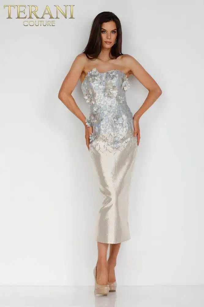 Terani Couture - 231C0212 - Strapless 3D Floral Jacquard Cocktail Dress