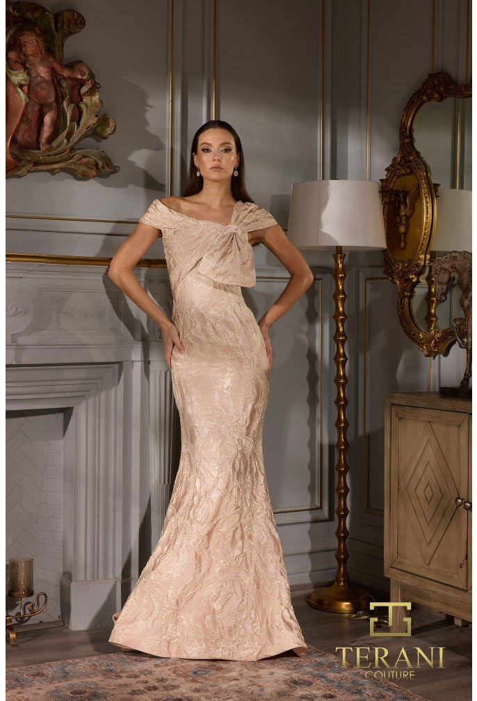Terani Couture - 252M5520 - Off-Shoulder Bodycon Gown with Bow Detail