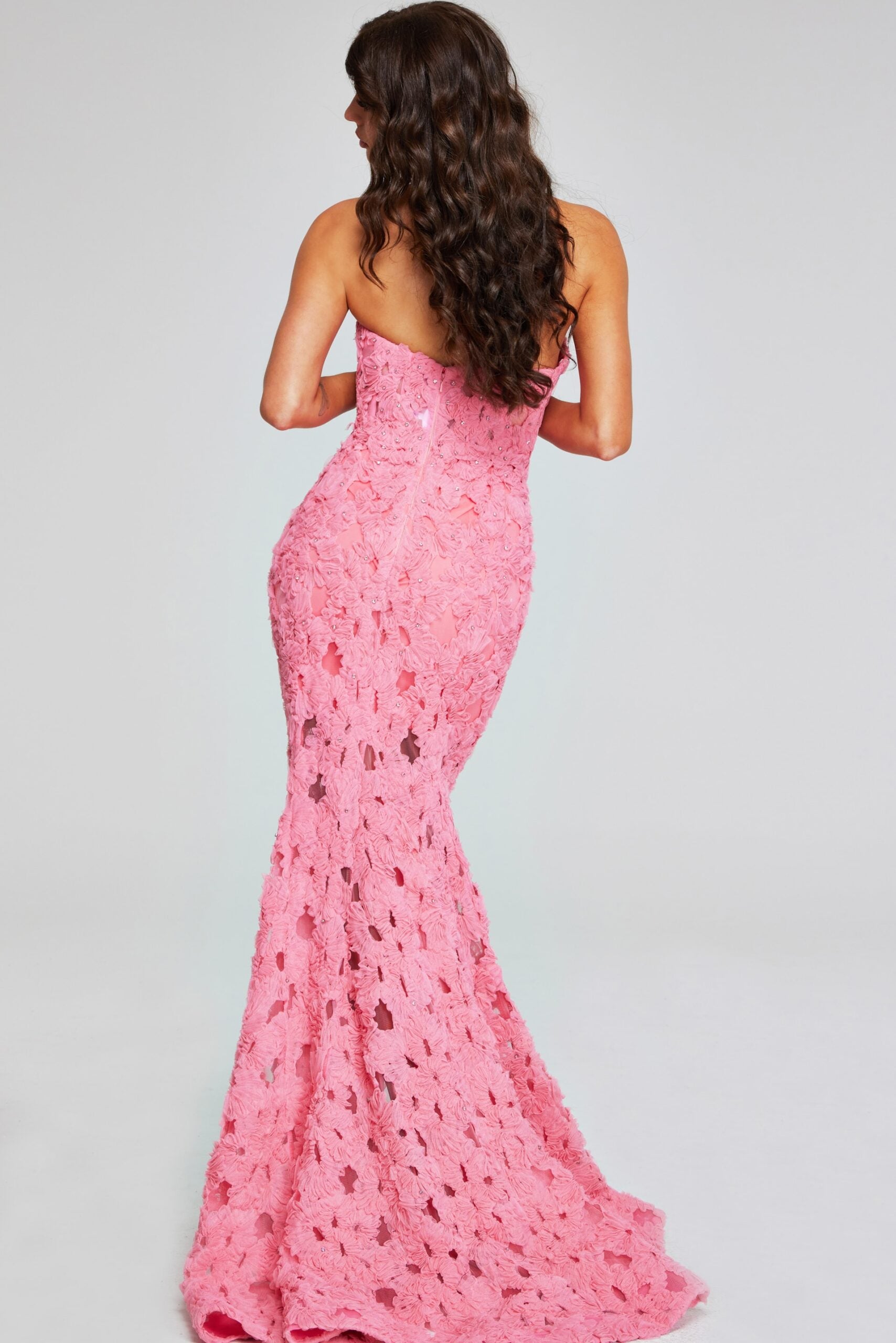 Jovani 40744 Pink Floral Mermaid Gown - Strapless and embroidered with flowers, ideal for formal evenings.