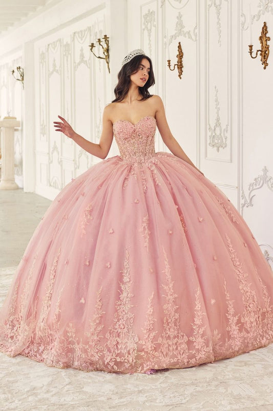 Ladivine - 15723 - Strapless Ball Gown with Removable Caplet
