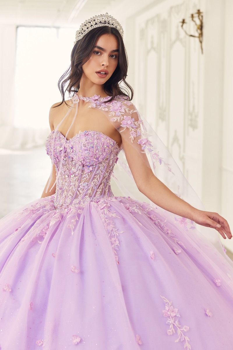 Ladivine - 15723 - Strapless Ball Gown with Removable Caplet