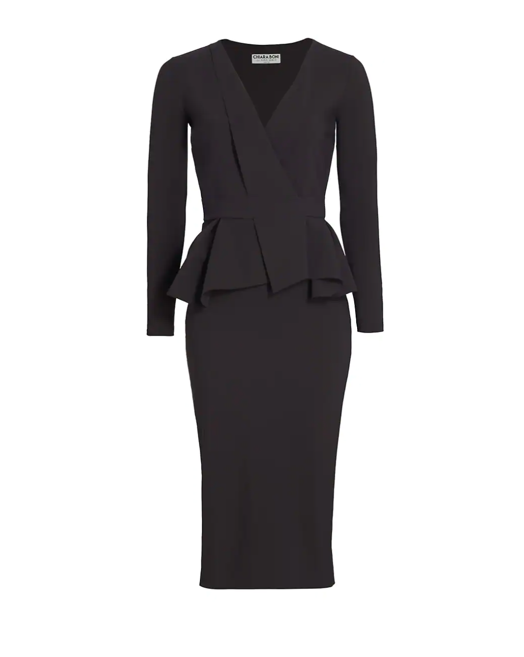 Black peplum dress on a white background