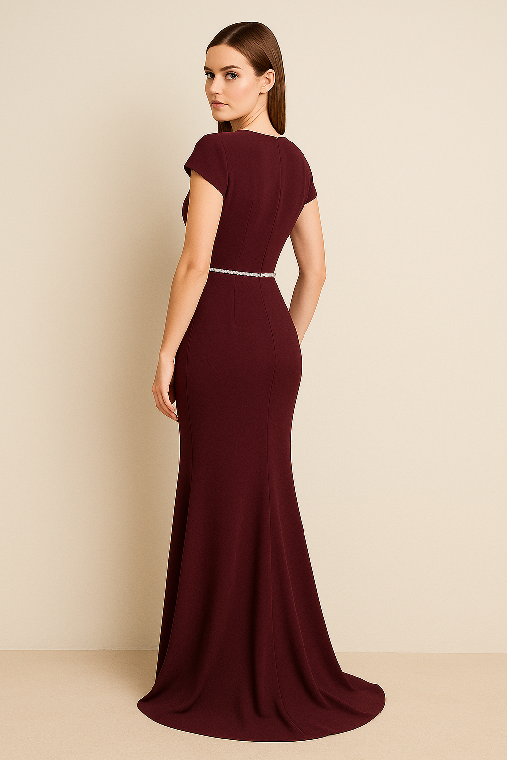 Model wearing Jovani 47619 gown with embellished bows, fitted silhouette, and floor-length design.