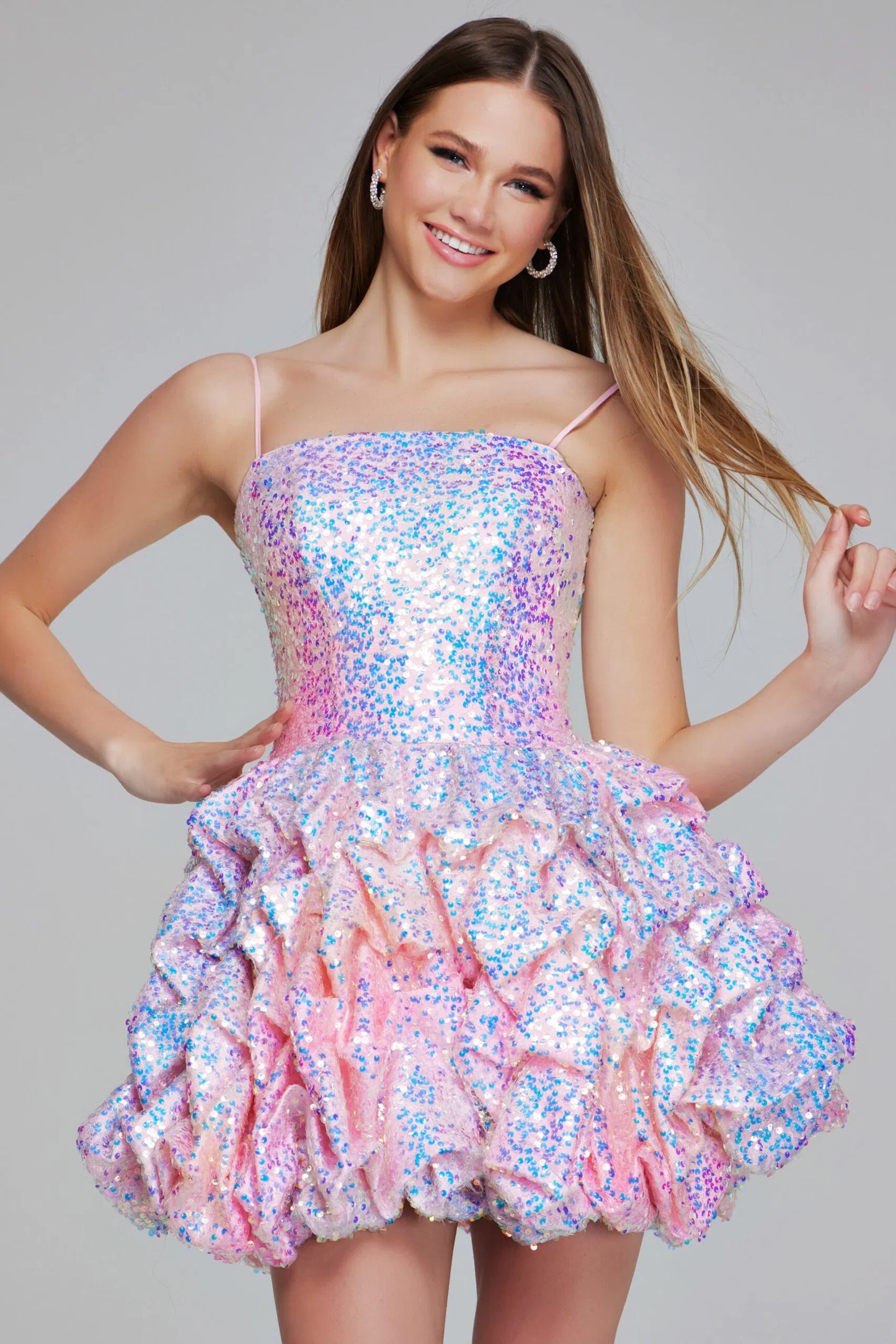 Jovani - K38108 - Sequin Fit and Flare Ruffled Mini Dress