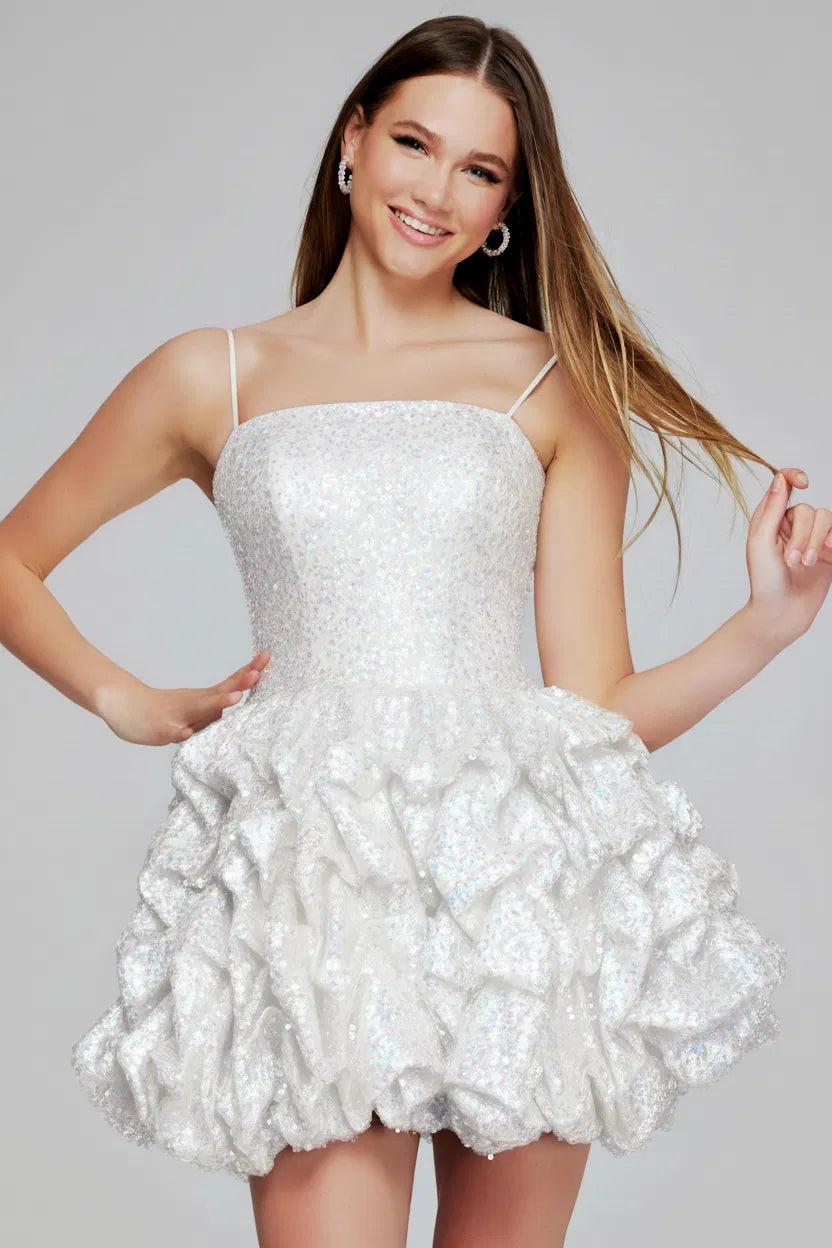 Jovani - K38108 - Sequin Fit and Flare Ruffled Mini Dress