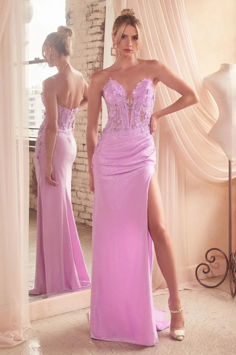 Ladivine CDS465 Strapless Iridescent Shine Satin Prom Dress - A stunning prom dress featuring a strapless neckline and iridescent shine satin, perfect for prom night.