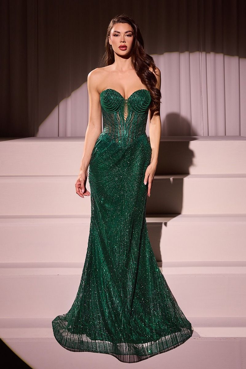 Ladivine - J871 - Strapless Sweetheart Gown with Sheer Boned Bodice