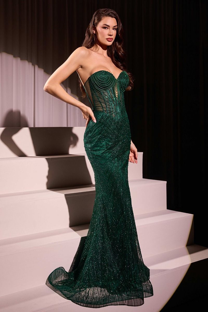 Ladivine - J871 - Strapless Sweetheart Gown with Sheer Boned Bodice