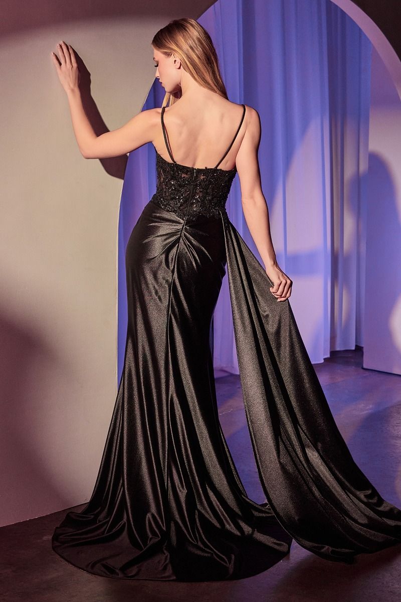 Ladivine KV1117 sweetheart satin gown with thin straps and draped sash in red, perfect for prom and formal evening events.  The model is wearing the dress in the color emerald.