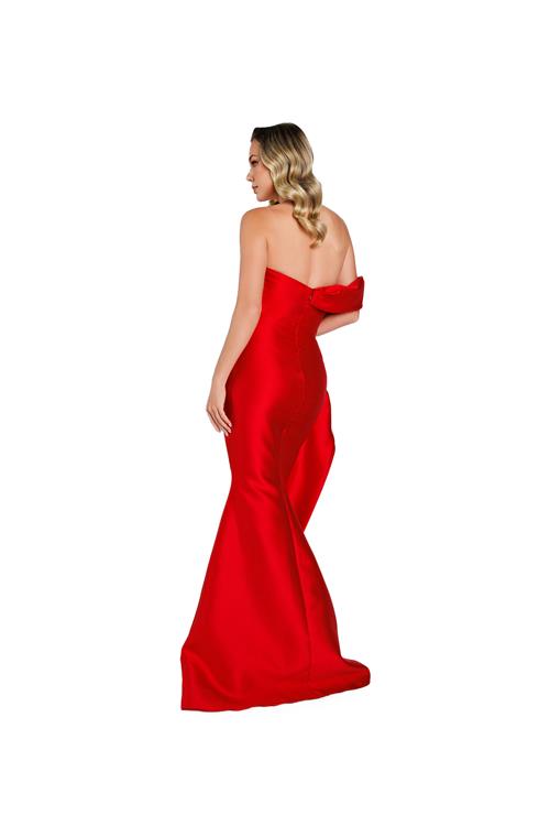 Nicole Bakti - 7419 - Asymmetrical Shoulder Overlay Taffeta Gown