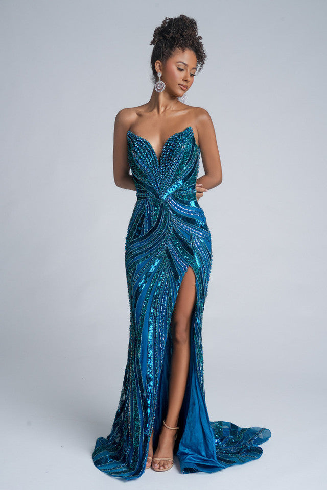 Portia & Scarlett - PS25984C - Strapless Embellished High-Slit Gown
