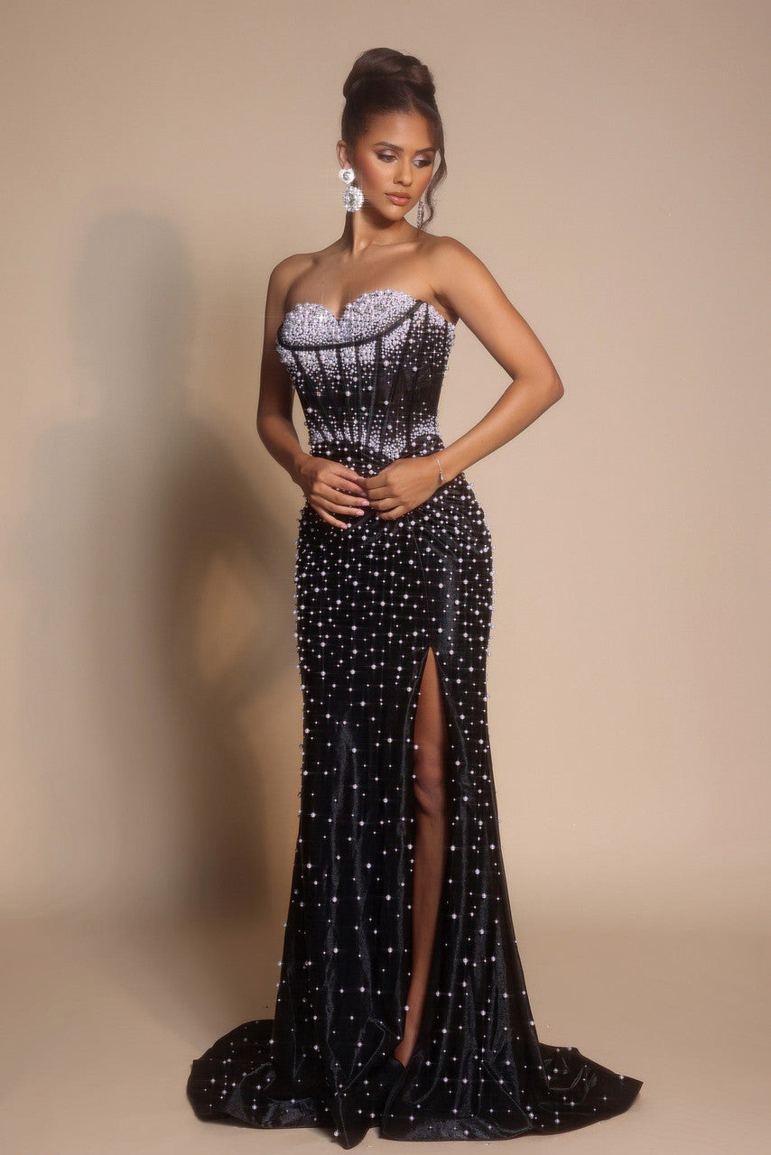 Portia & Scarlett - PS26002 - Strapless Corset-Style Gown with Slit