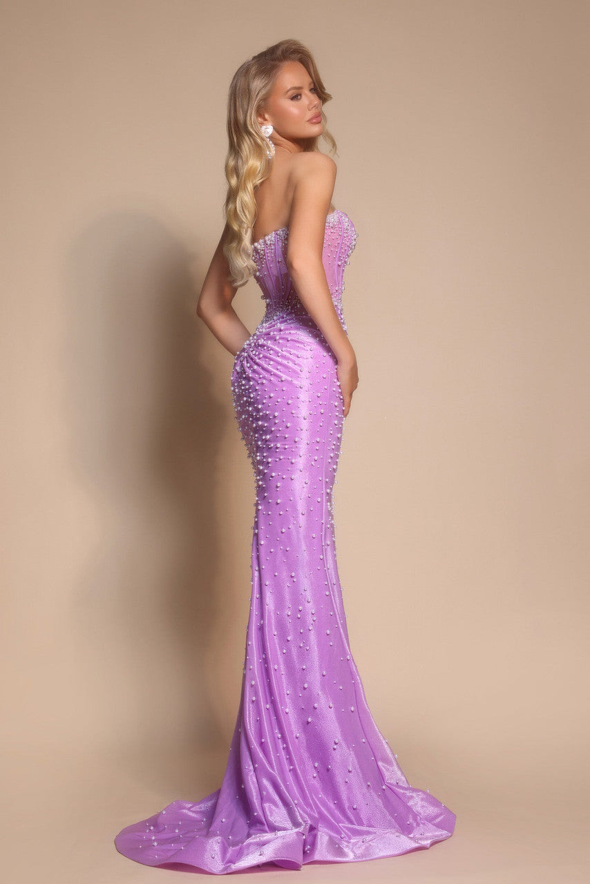 Portia & Scarlett - PS26002 - Strapless Corset-Style Gown with Slit