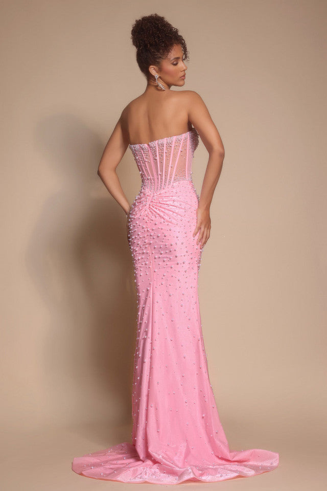 Portia & Scarlett - PS26002 - Strapless Corset-Style Gown with Slit