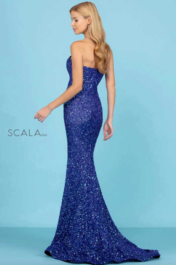 Scala 60093 Sequinned Sheath Silhouette Evening Dress - A captivating gown featuring sheer insets with sequins, perfect for evening events or prom.