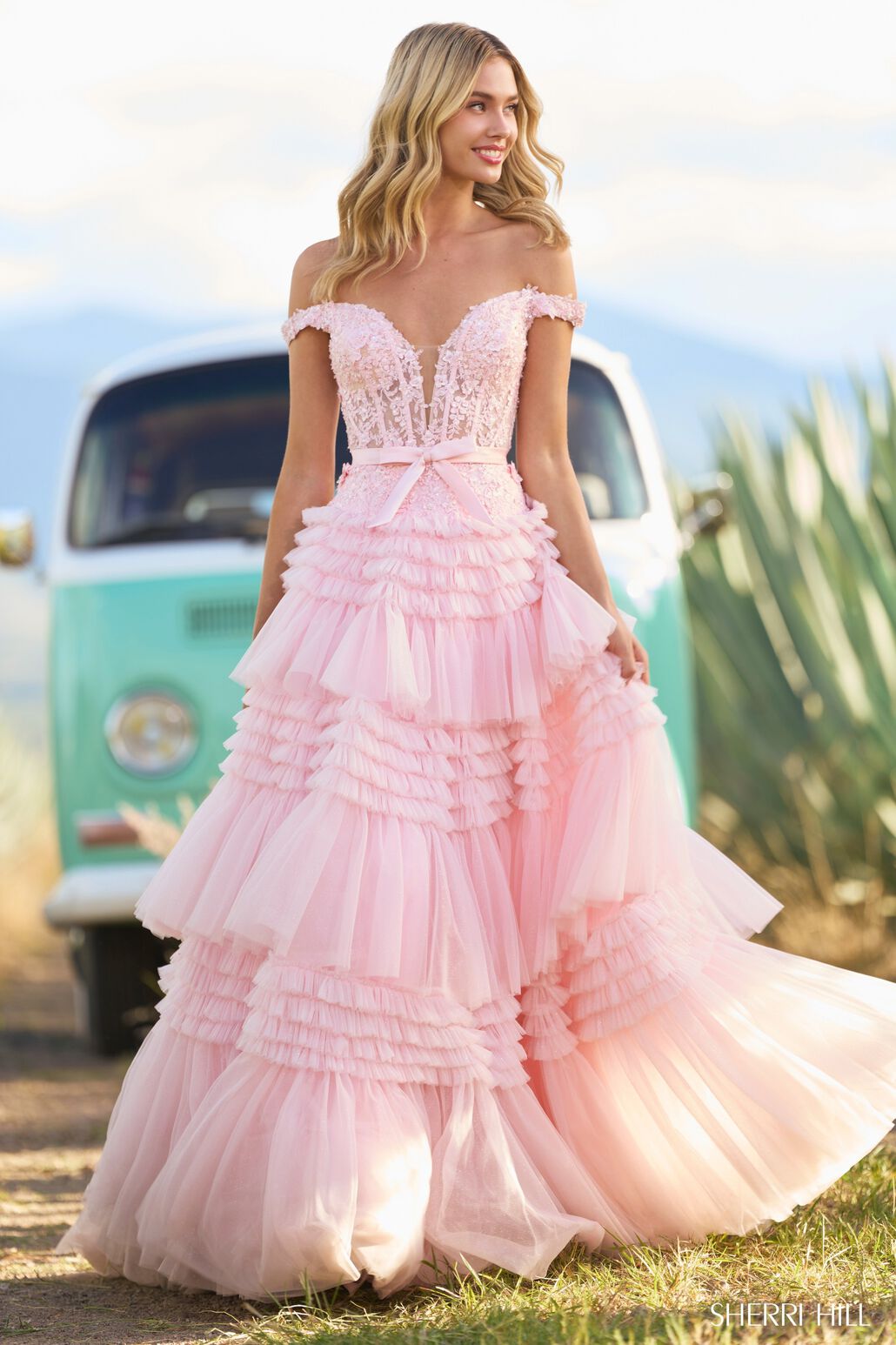 SHERRI HILL - 55309 - Tulle Ballgown with Lace Corset Bodice