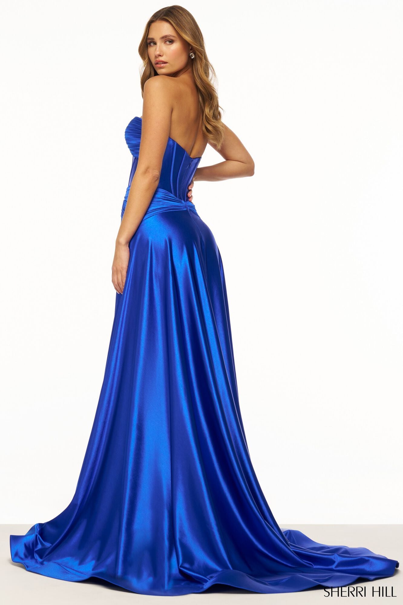SHERRI HILL - 56396: Strapless A-Line Gown with Corset Bodice