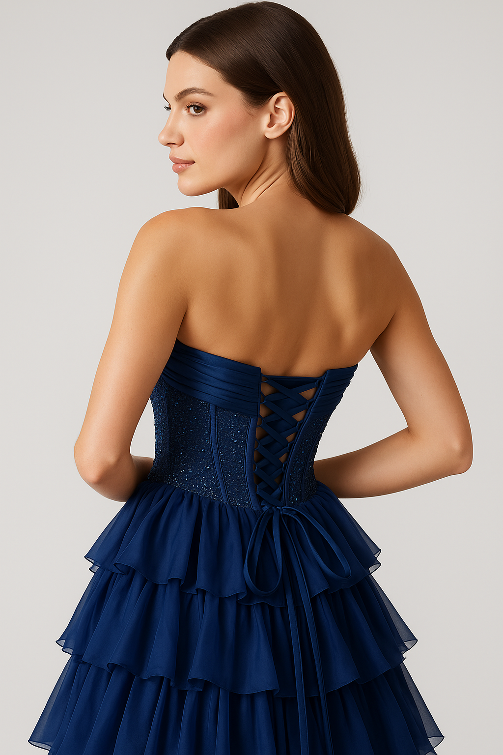 Sherri Hill - 57288 - Hot Fix Corset Gown and Ruffle Slit Skirt