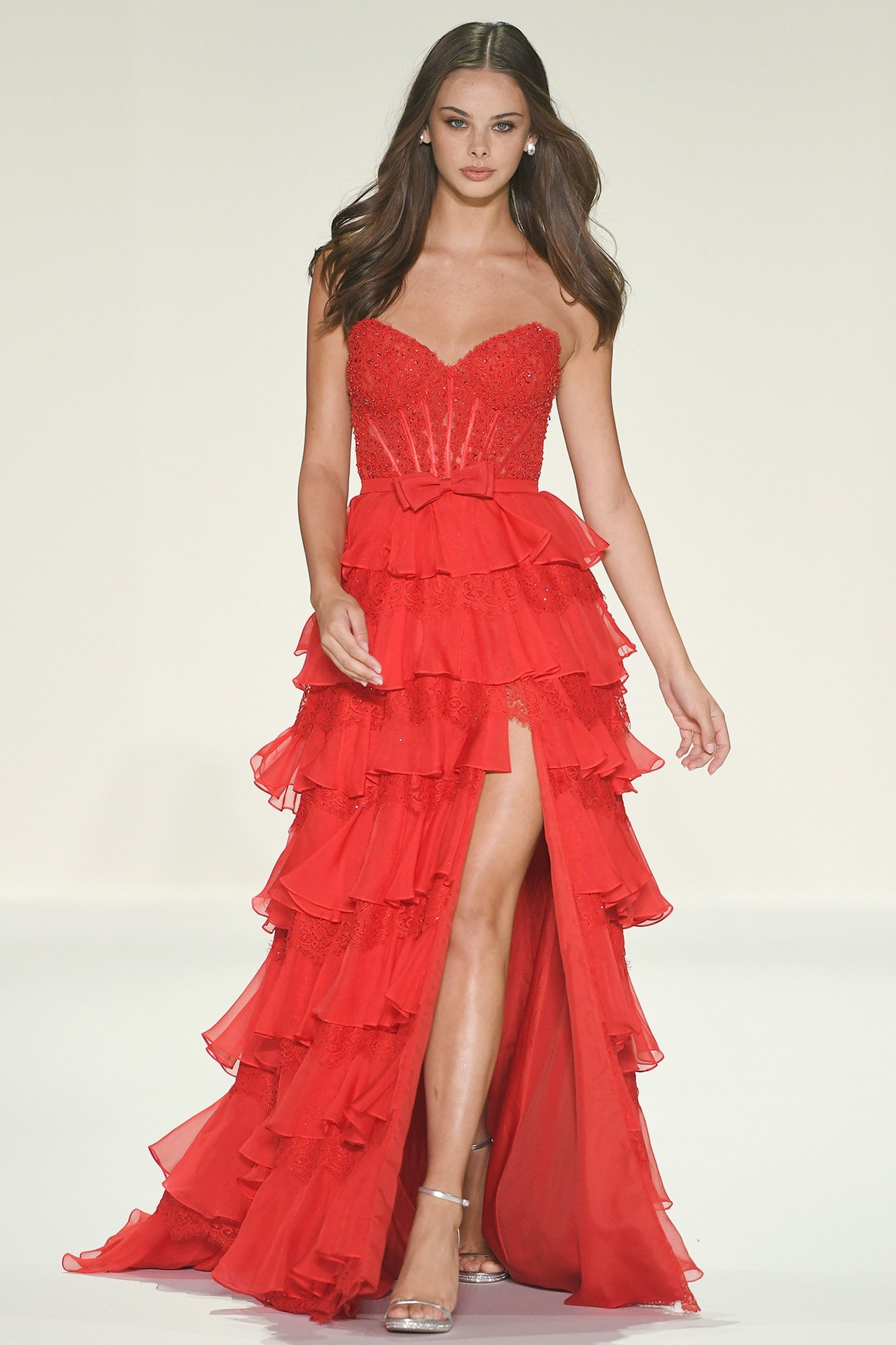 Sherri Hill - 57479 - Strapless A-Line Gown with Ruffle Skirt Slit