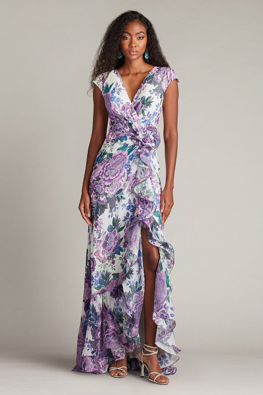 Tadashi Shoji - CHZ25459L - Cap Sleeve Floral Evening Gown