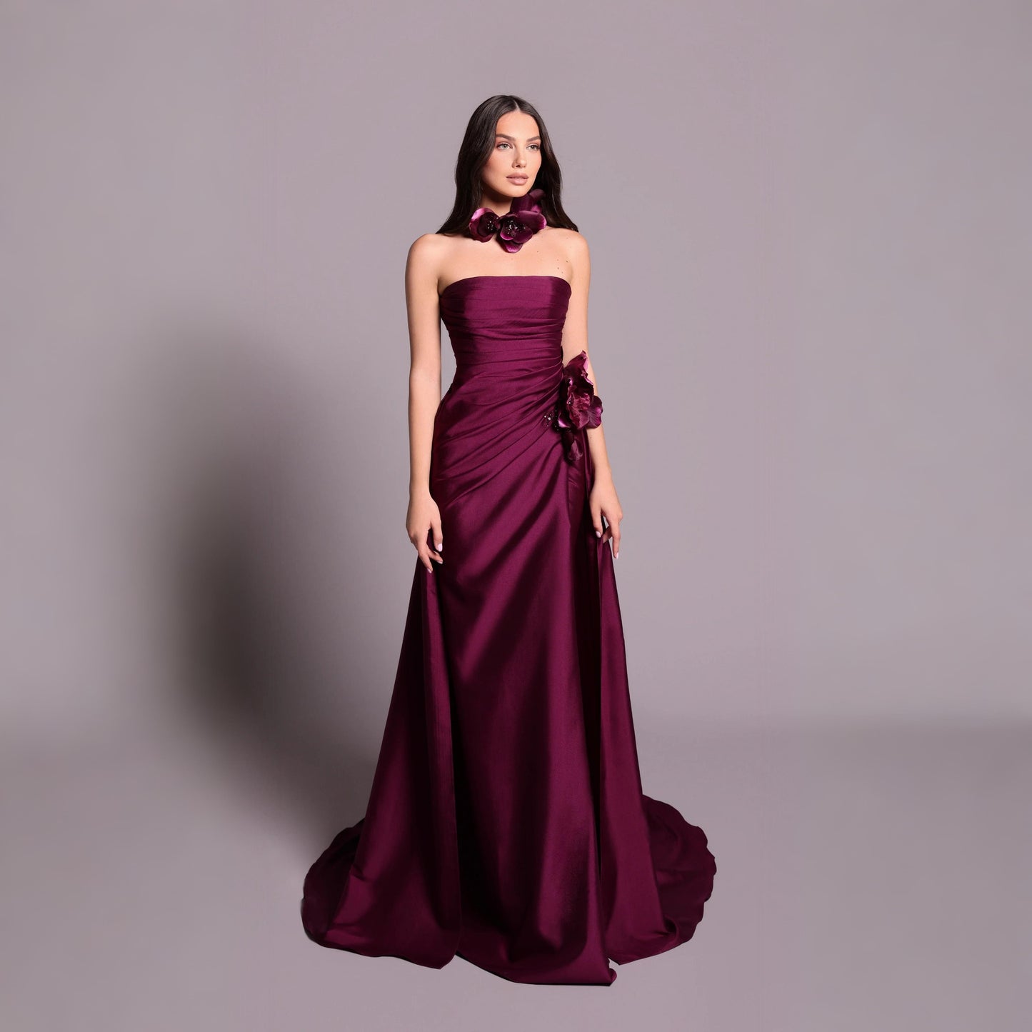 Tarik Ediz - 99106 - Vittoria Strapless Gown with Floral Appliqué