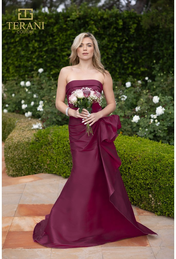 TERANI - 2111P4019 - Off-Shoulder Neckline Draped Bow Gown