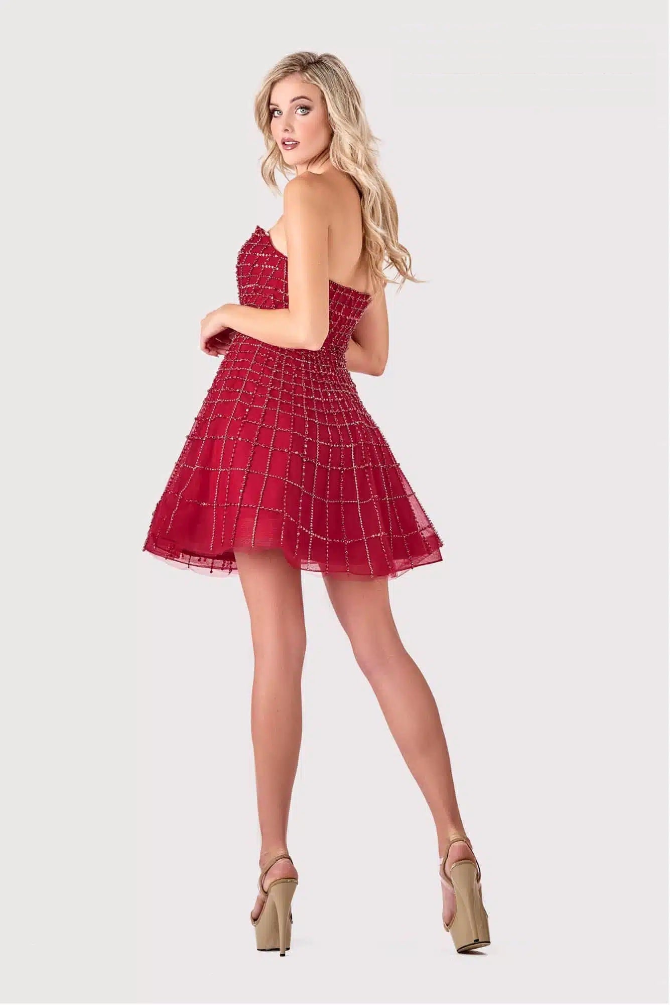 Terani 2111P4250 Embellished Strapless A-Line Dress - A glamorous tulle A-line dress with embellished bodice, strapless neckline, and open back, perfect for formal events.