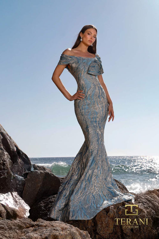 Terani Couture - 252M5520 - Off-Shoulder Bodycon Gown with Bow Detail