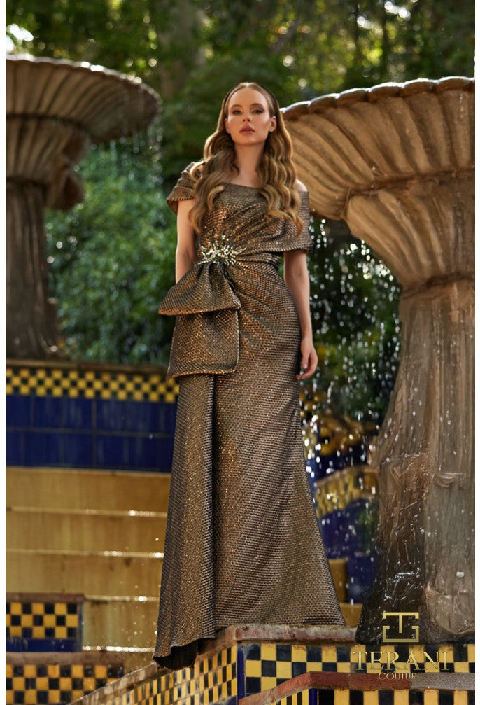 Terani Couture - 261M6679 - Off-Shoulder Jacquard Gown