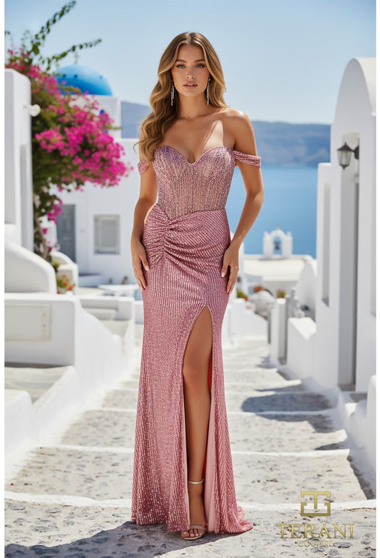 Terani Couture - 261P6106 - Off-the-Shoulder Embellished Evening Gown